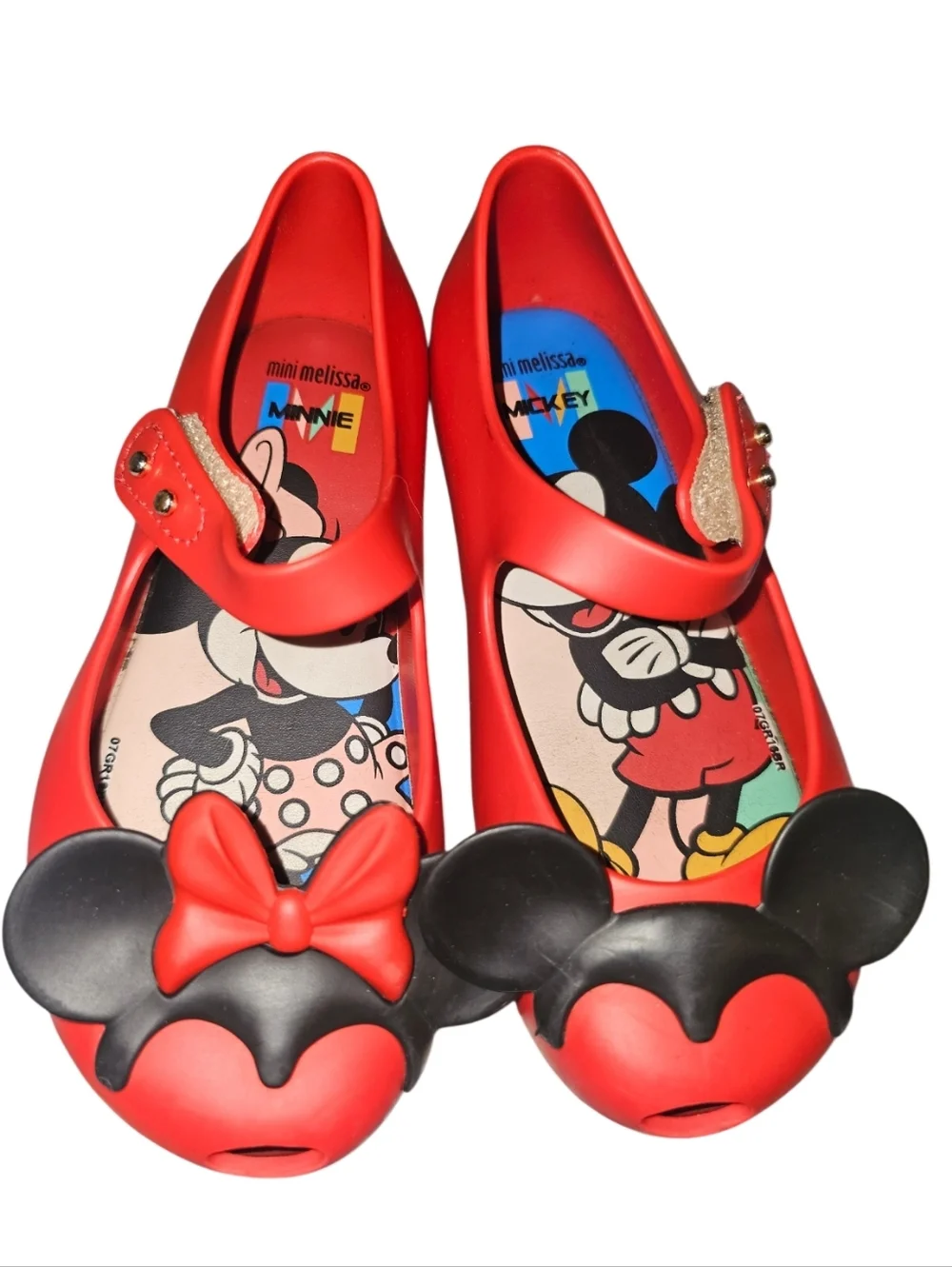 Mini Melissa Red Minnie & Mickey Mary Jane Jelly Shoes with Bow